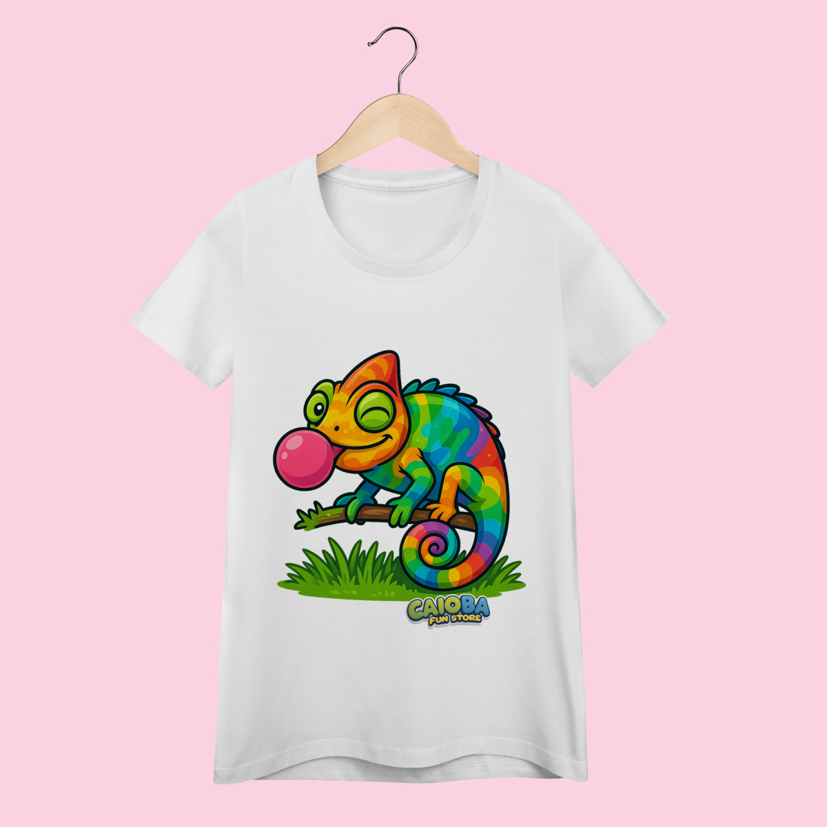 Camiseta Baby Long Feminina Camaleão – 100% Algodão | Coleção Reino Animal do Caioba