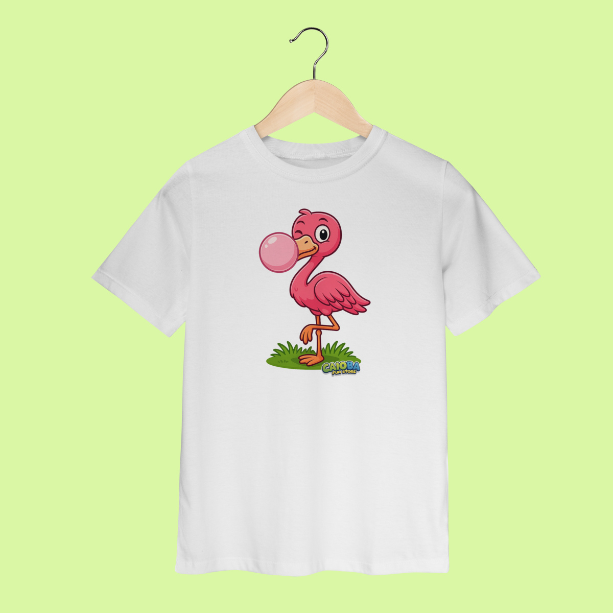 Camiseta Infantil (2 a 8 anos) Flamingo – 100% Algodão | Coleção Reino Animal do Caioba