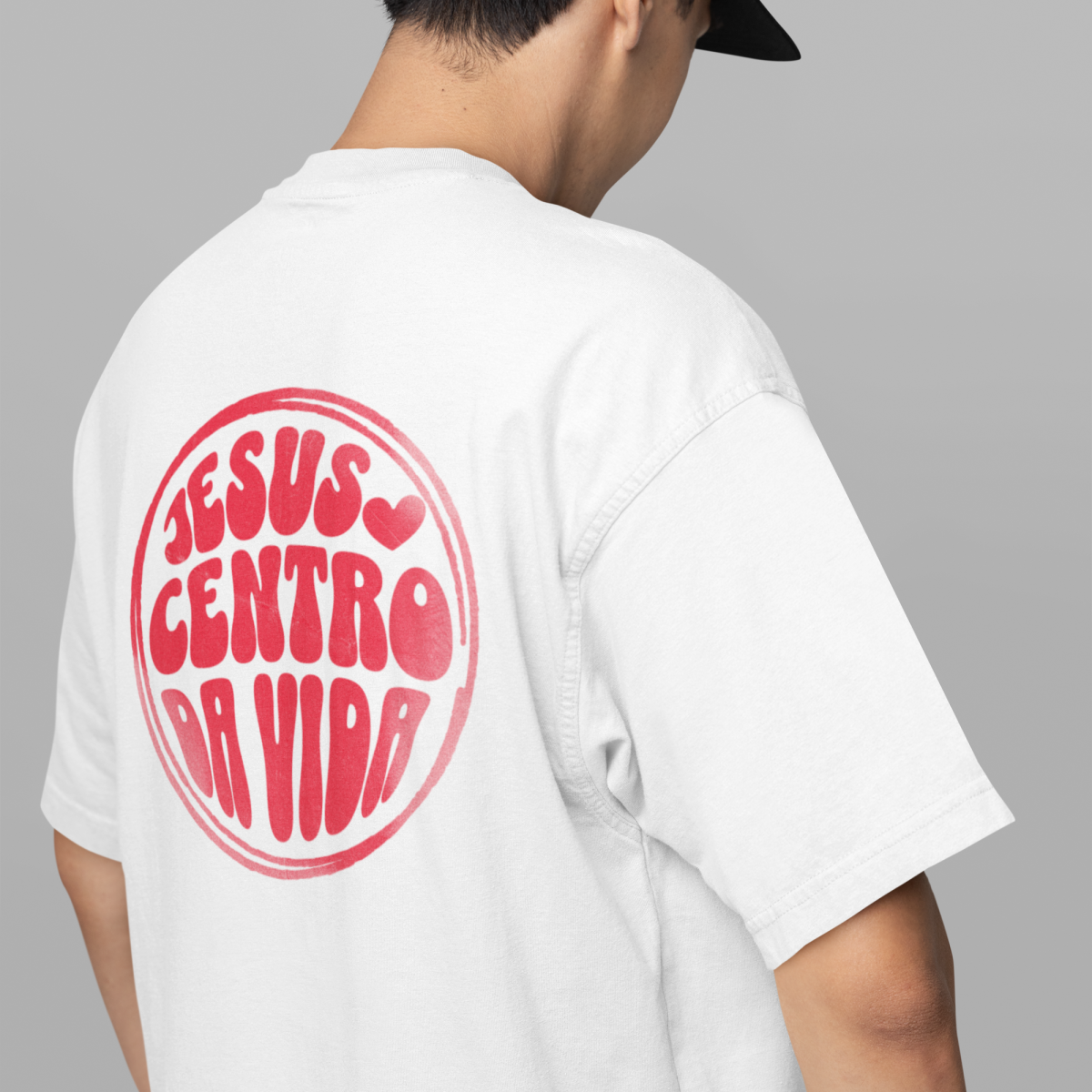 Camiseta Oversized Jesus o Centro da Vida/Frente e Costa