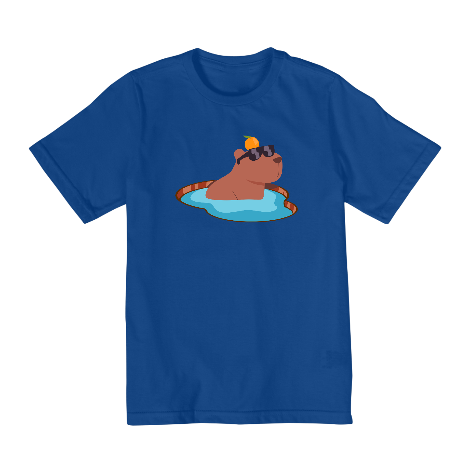 Nome do produto: Camiseta Infantil Capivara na Lagoa com Laranja na Cabeça