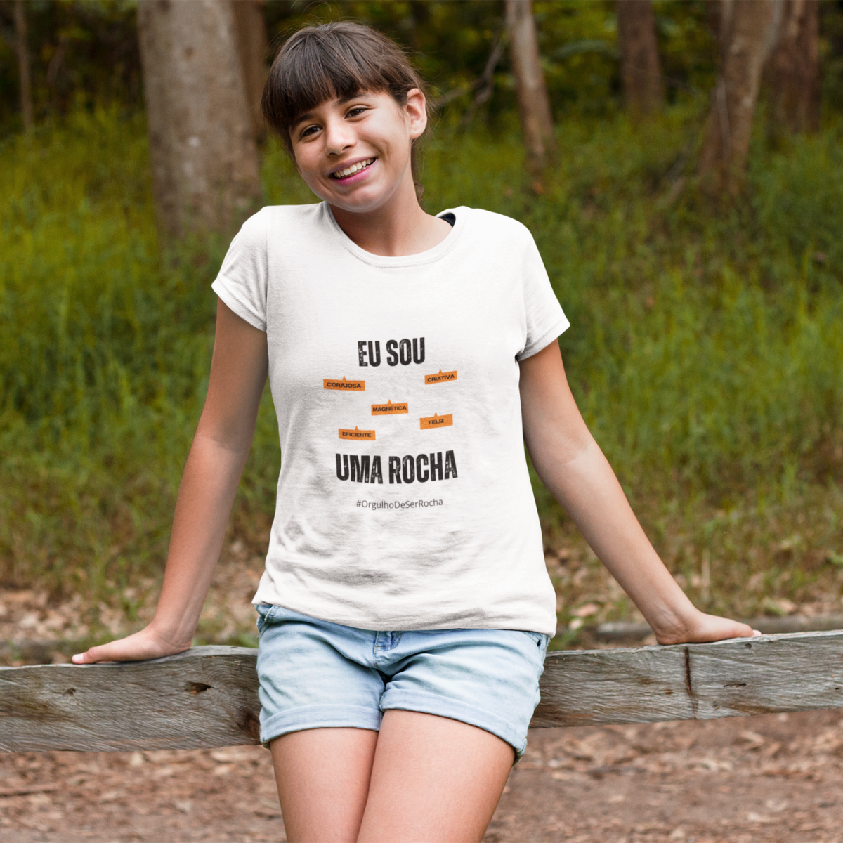 Camiseta Feminina Infanto-Juvenil Eu Sou uma Rocha – Nome Que Representa (Malha Quality)