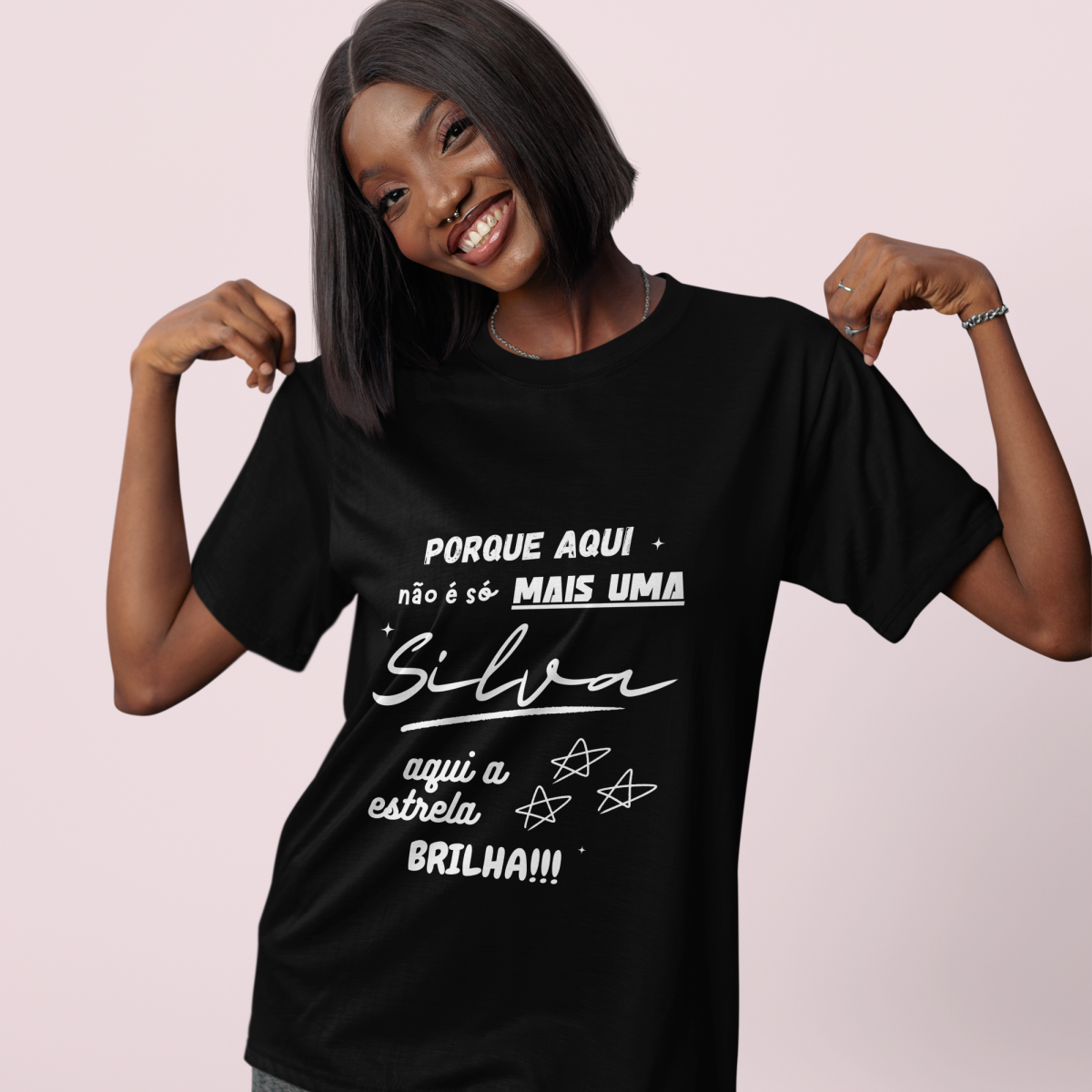 Camiseta Feminina Silva – Sua Estrela Brilha Aqui (Malha Quality)