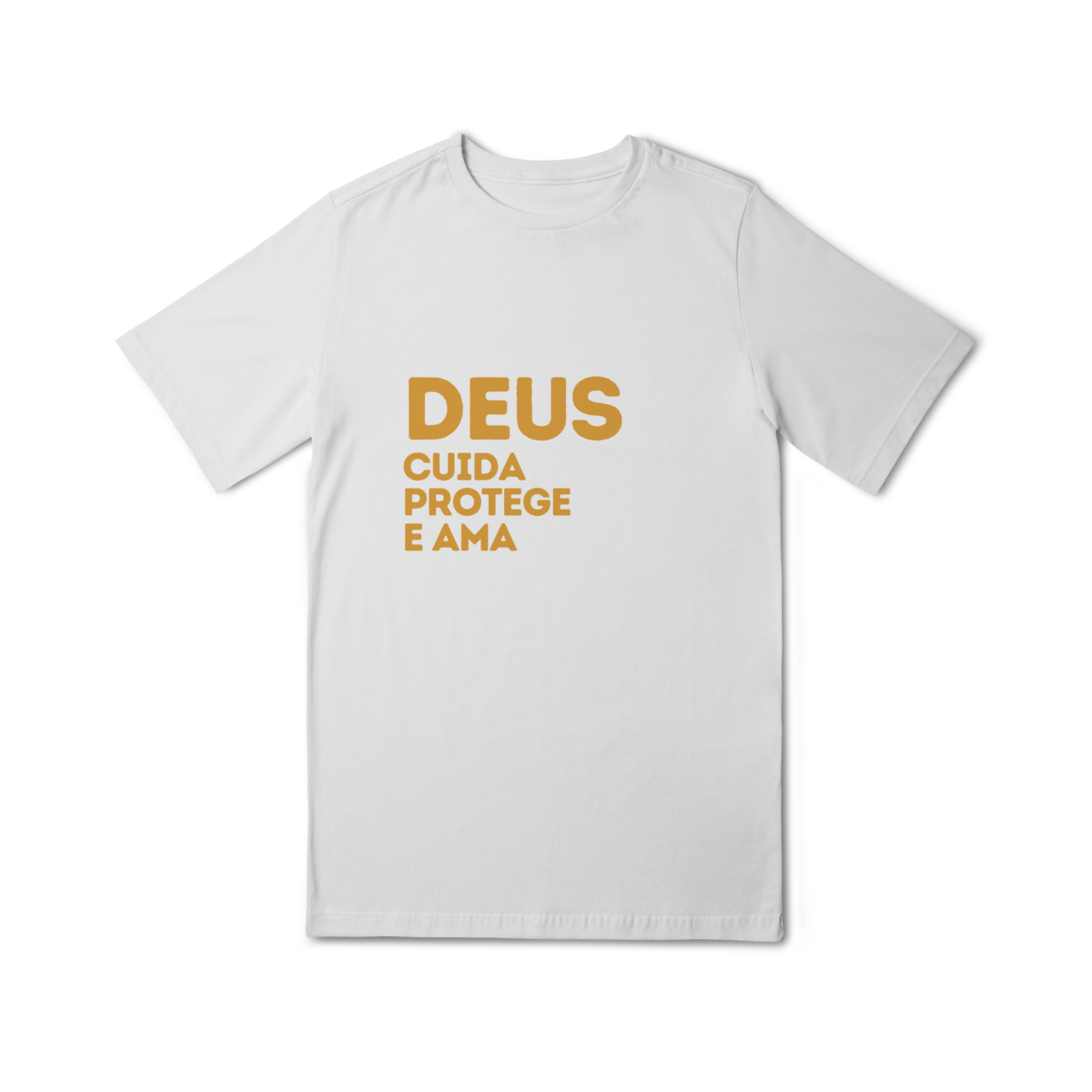 Camiseta Quality Infantil (10 a 14) - Deus cuida, protege e ama