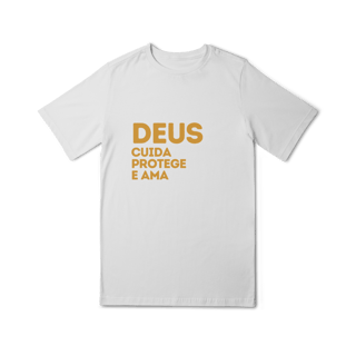  Camiseta Quality Infantil (10 a 14) - Deus cuida, protege e ama