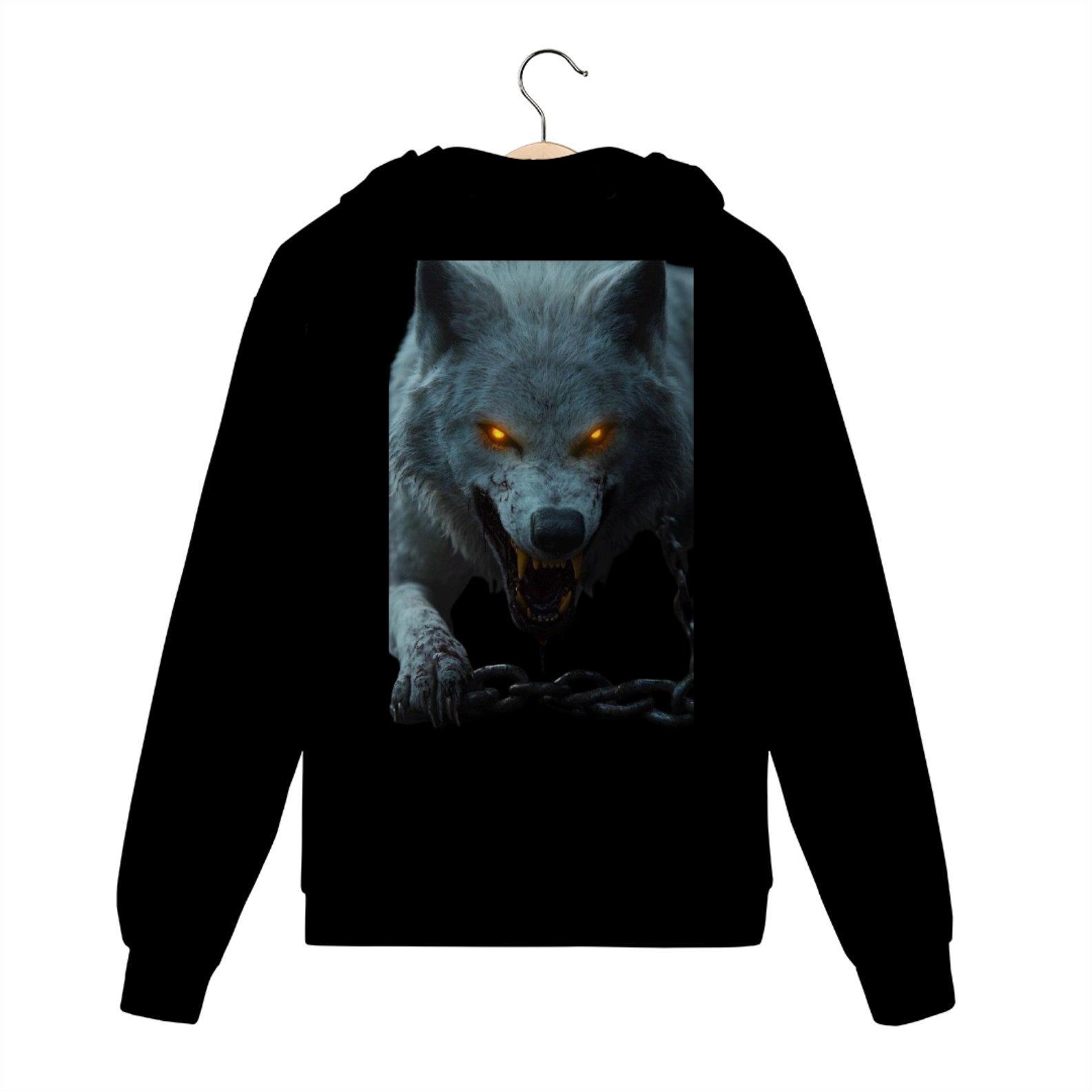 Nome do produto: Moletom canguru com zíper estampado lobo selvagem 