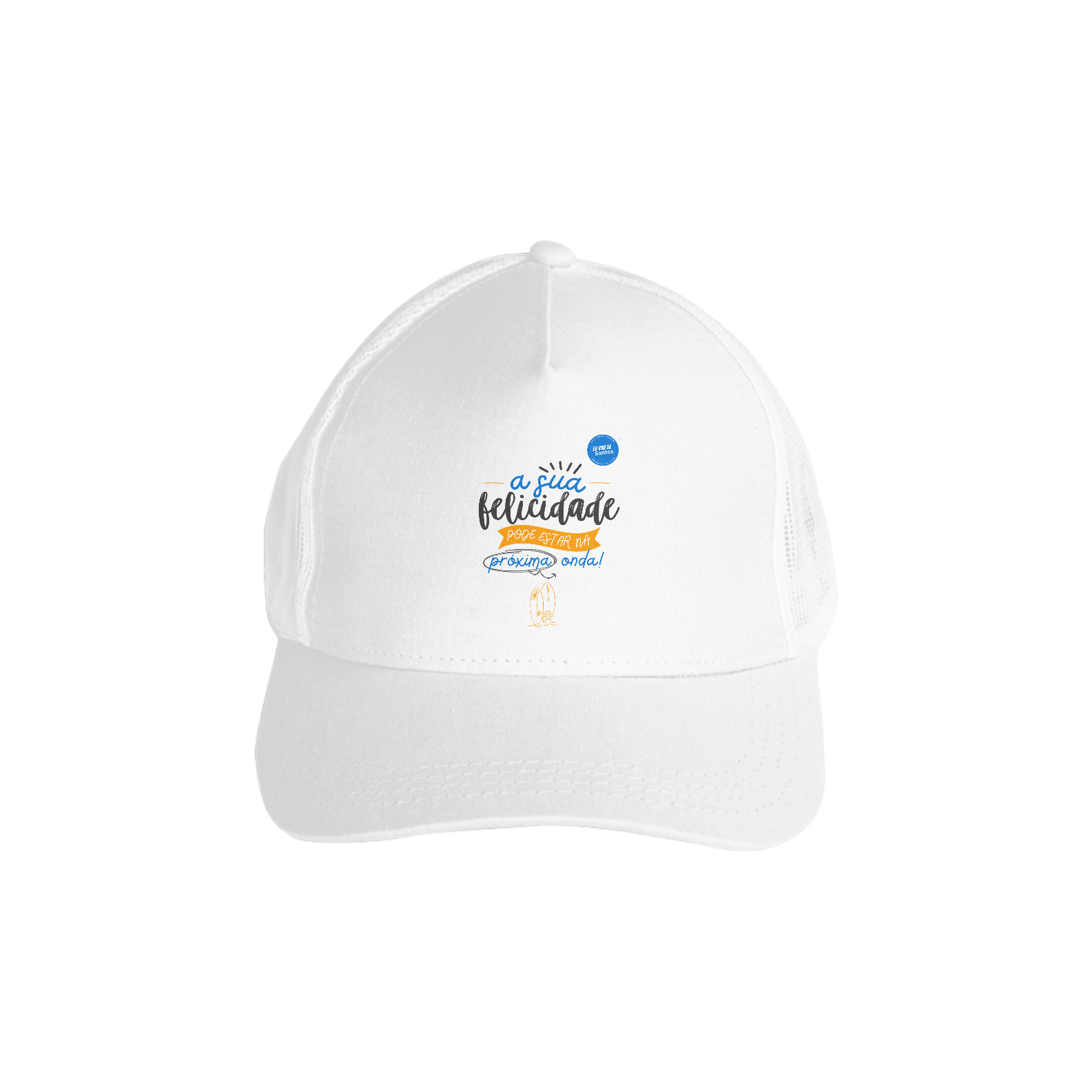 Nome do produto: Boné - A sua felicidade pode estar na próxima onda