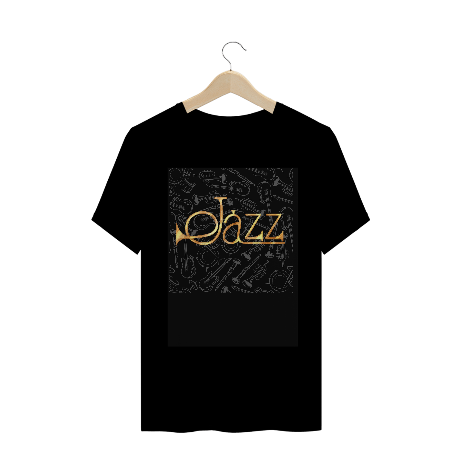 Nome do produto: Camiseta Jazz Dourada - Preta