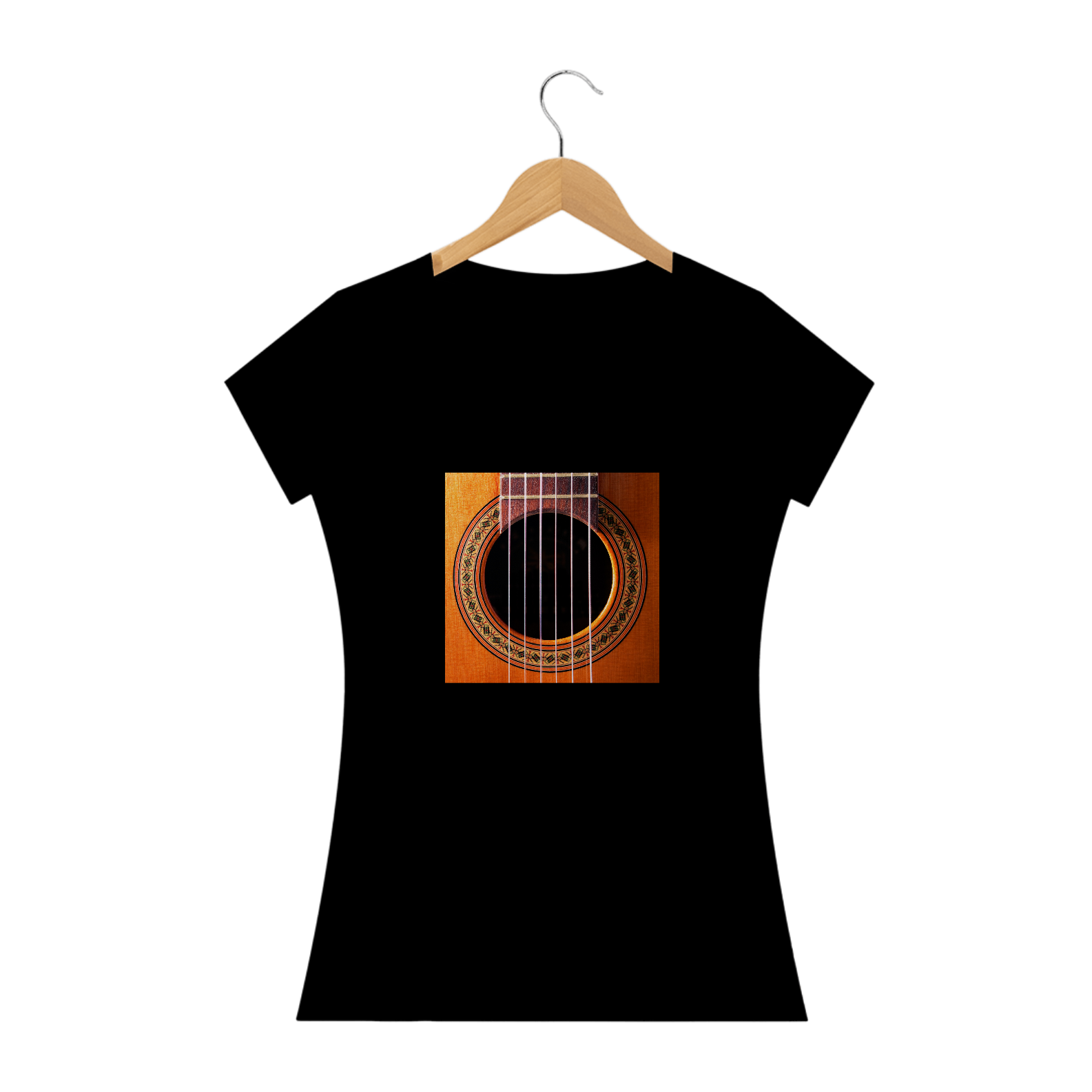 Nome do produto: Camiseta Feminina - Baby Long - Cordas de Violão - cores Preta ou Branca