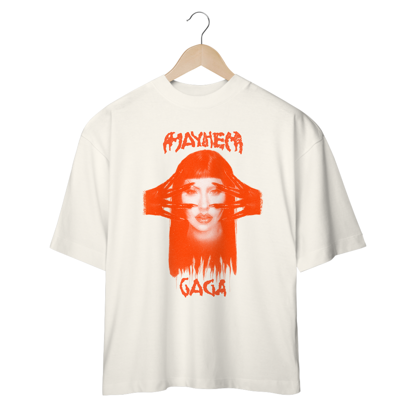 Camiseta Oversized Lady Gaga - Mayhem - Orange Gloves