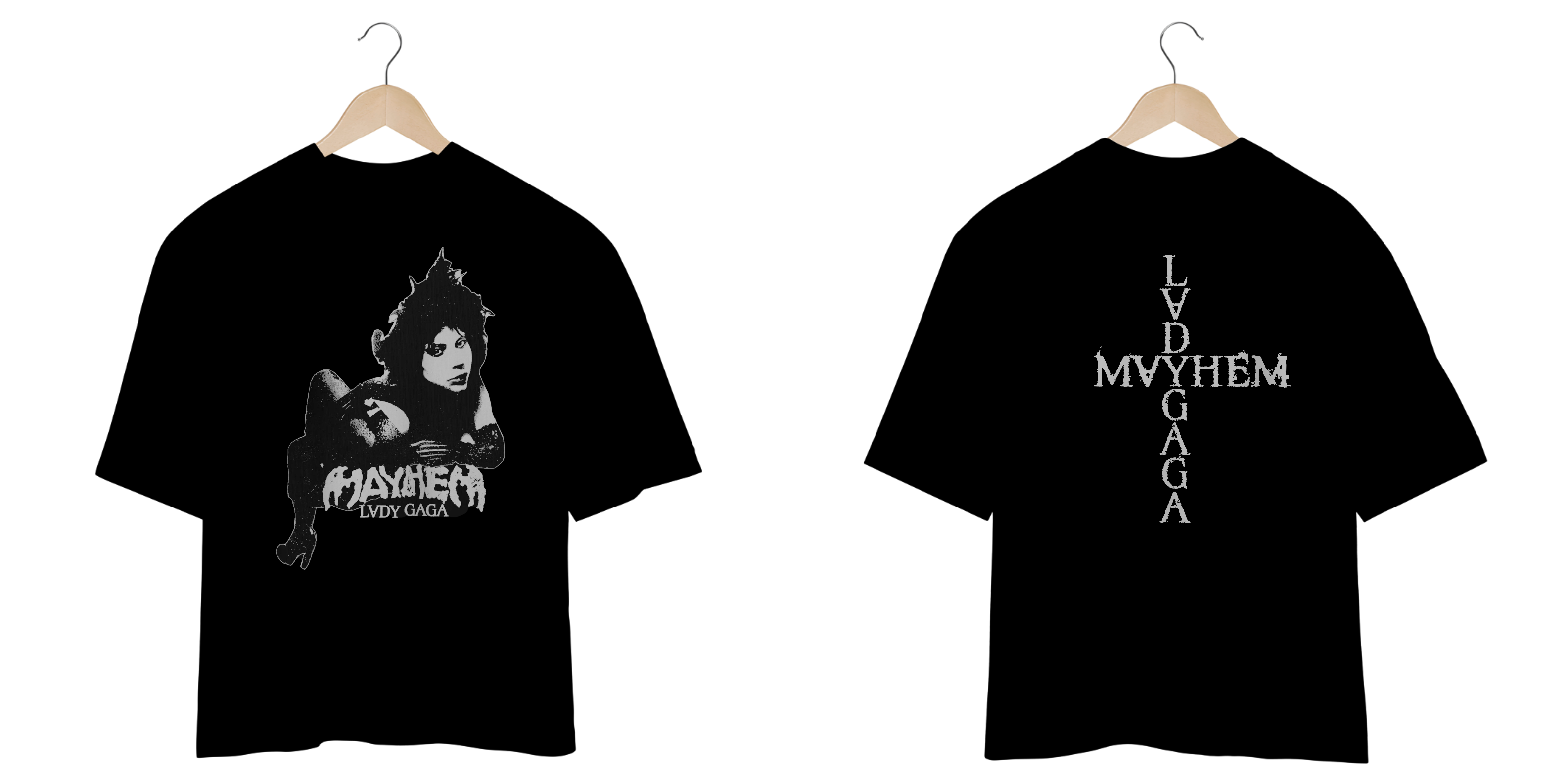 Camiseta Oversized Frente e Verso Lady Gaga - Mayhem Sticker + Cross