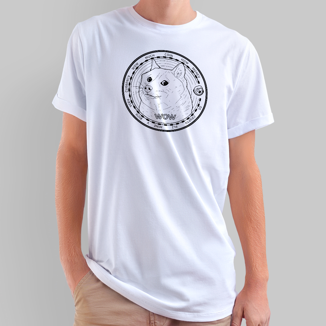 Nome do produto: Camiseta branca Dogecoin