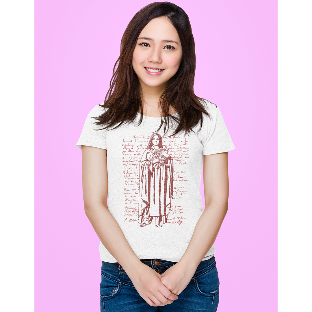 Camiseta Feminina Santa Teresinha estampa vermelha