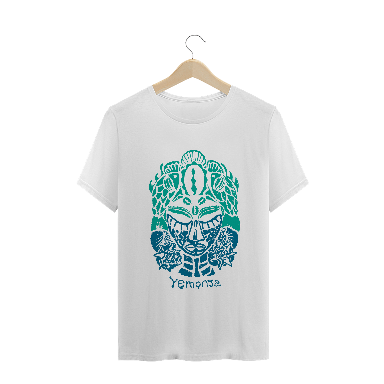 Nome do produto: Camiseta Branca Algodão - Estampa Yemonja