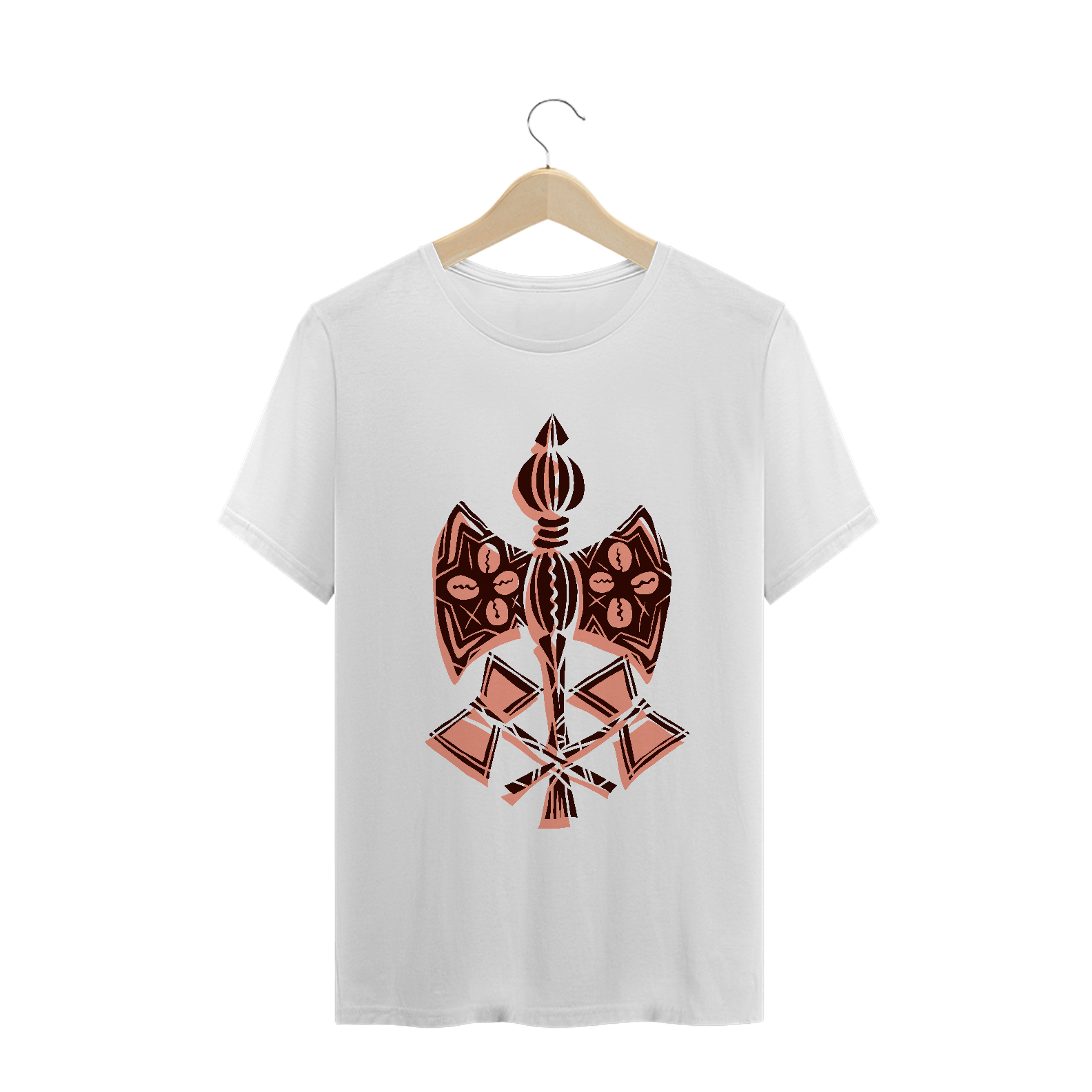 Nome do produto: Camiseta Branca Algodão - Estampa Machado de Xangô II
