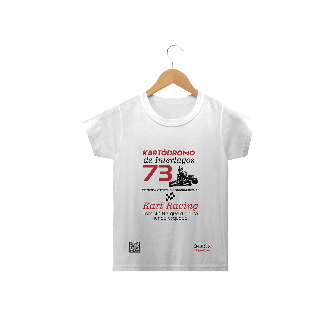 T-Shirt Classic Infantil Quick Racing | 1973 Kartódromo de Interlagos - 1ª Vitória em corrida oficial [ QRCode ]