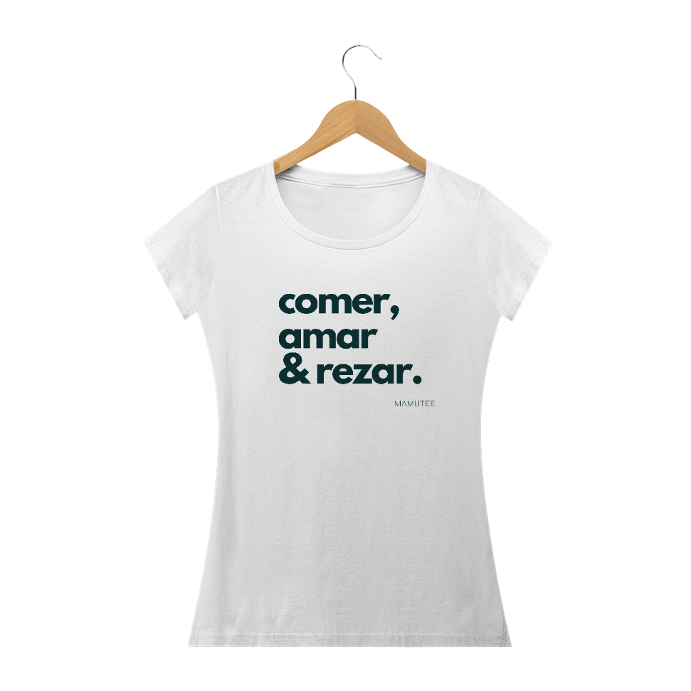 Nome do produto: Comer, Amar & Rezar_babylook_letras petroleo