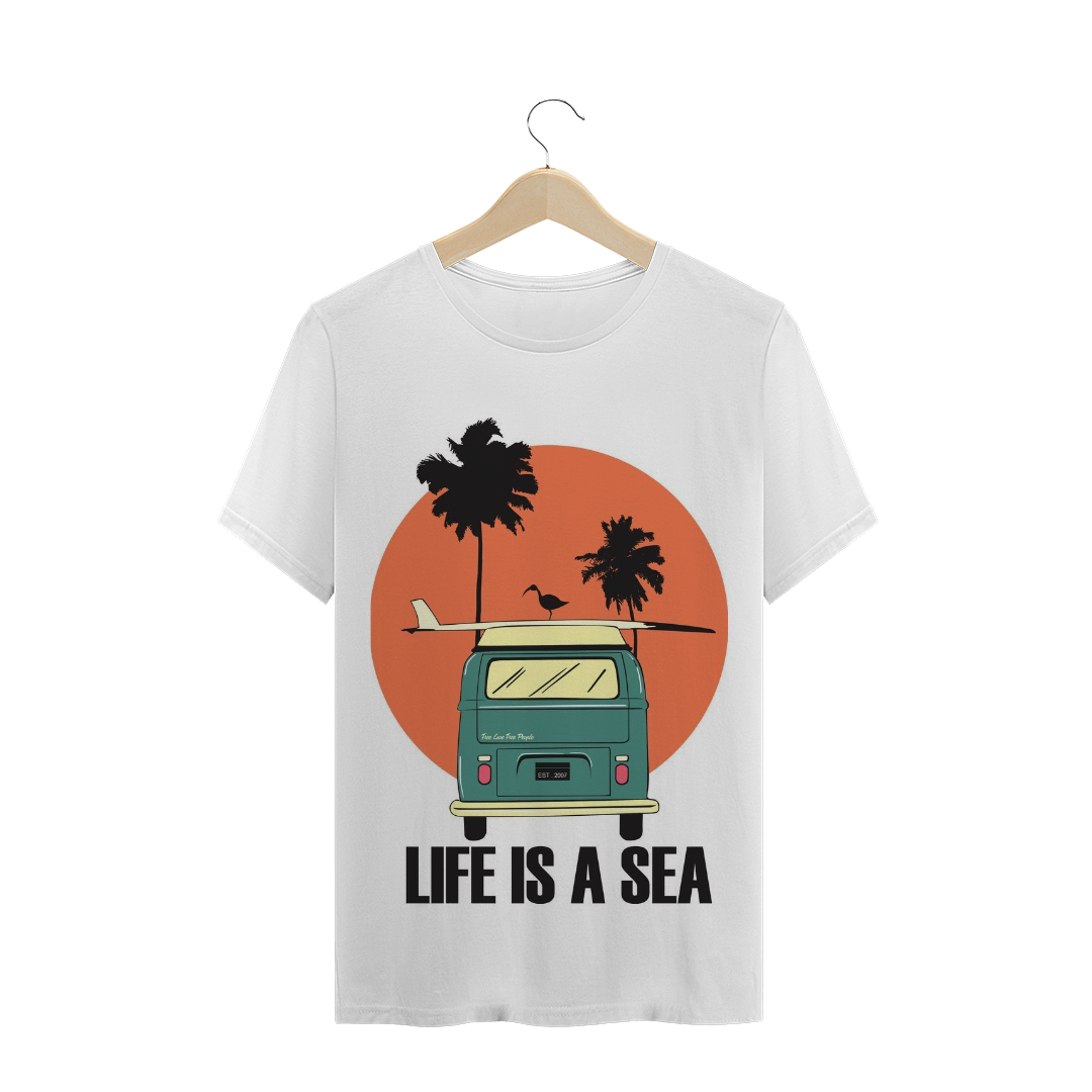 Nome do produto: Camiseta T-shirt Masculina Kombi Retrô Surf Carro Antigo Life Is A Sea. REF: 0201