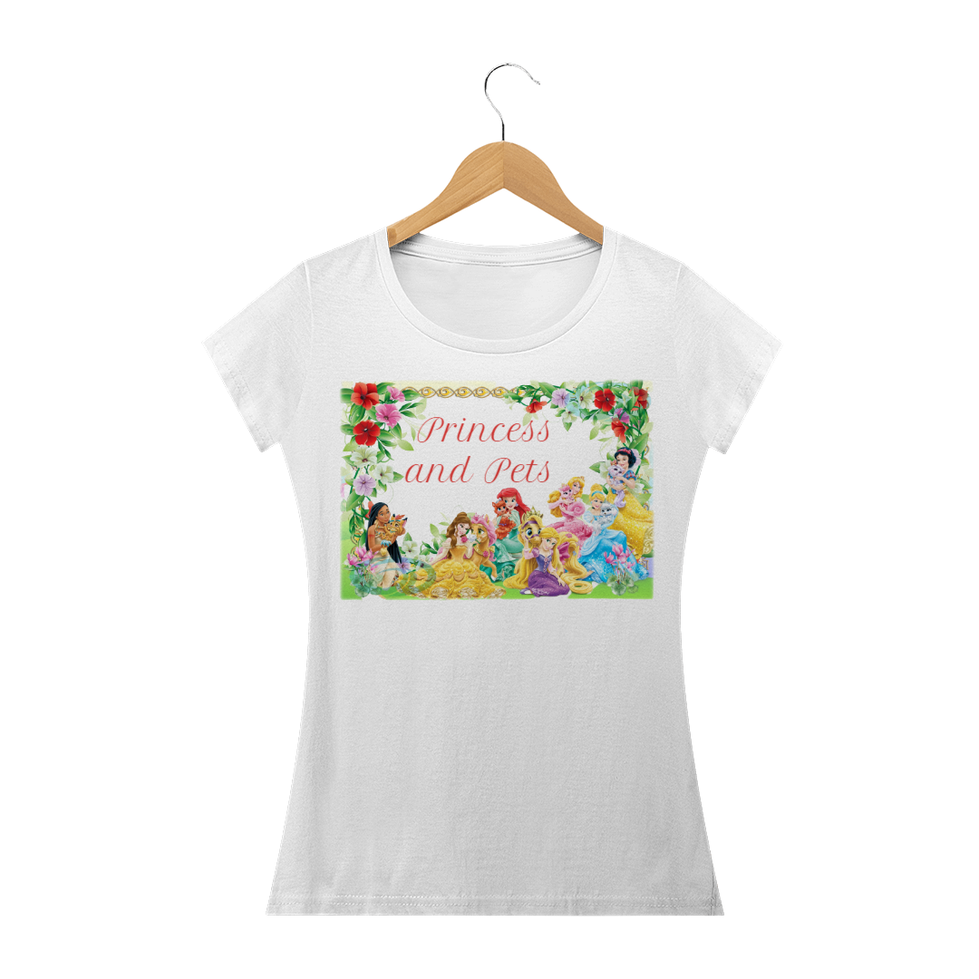 Nome do produto: camiseta feminina Princesas e seus Pets