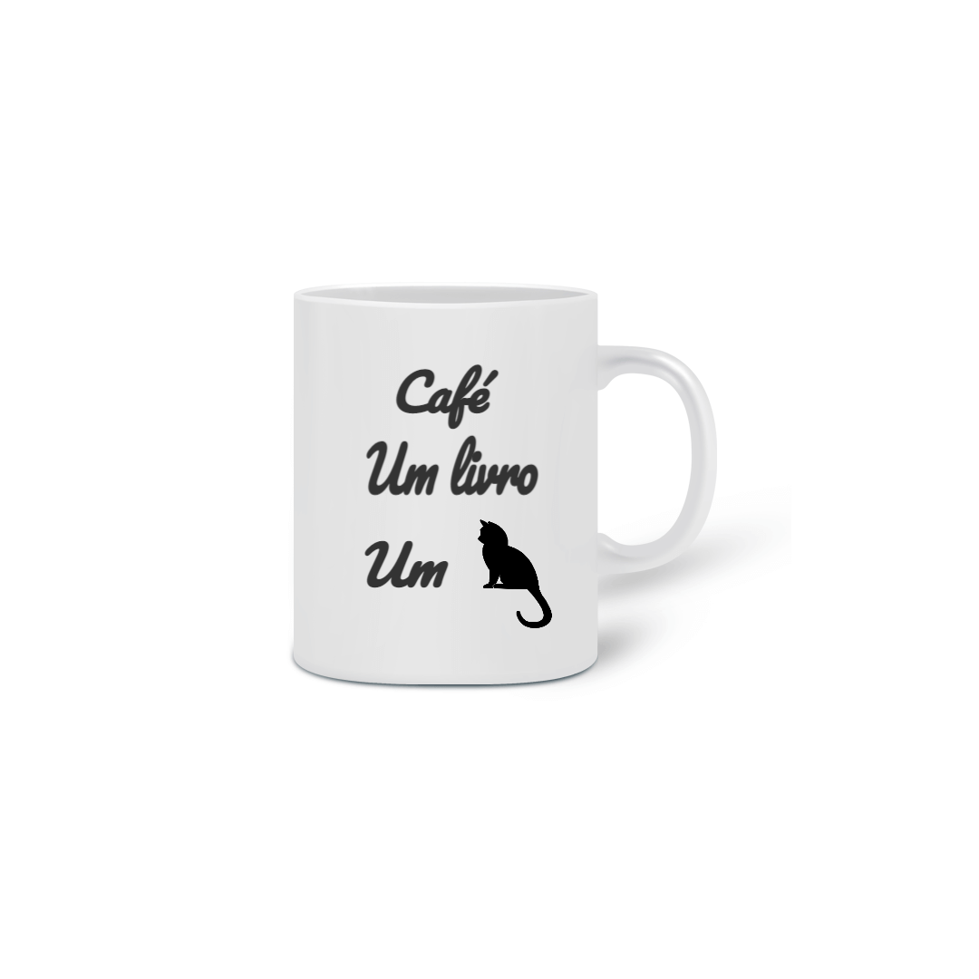 Nome do produto: Caneca Café Um livro Um gato