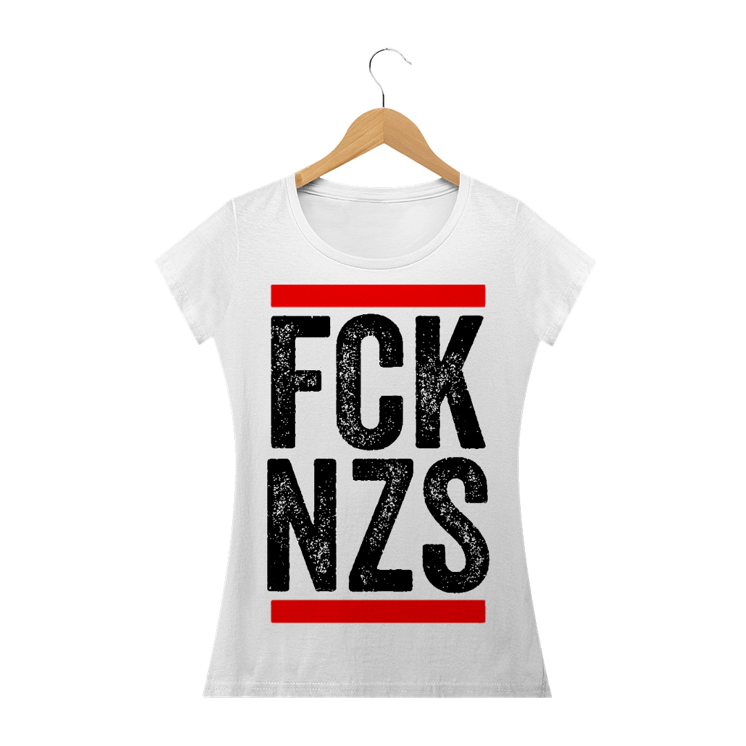Nome do produto: Baby Look FCK NZS (branca e cinza mescla)