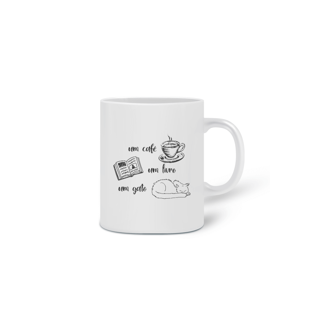 Nome do produto: Caneca - Café, Livro e Gato