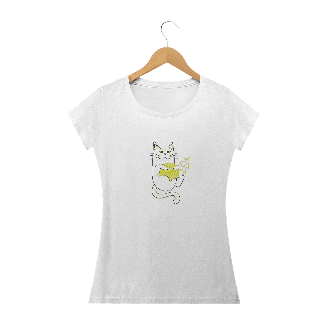 Nome do produto: Camiseta Feminina Prime | Gatinho Artesão Amarelo