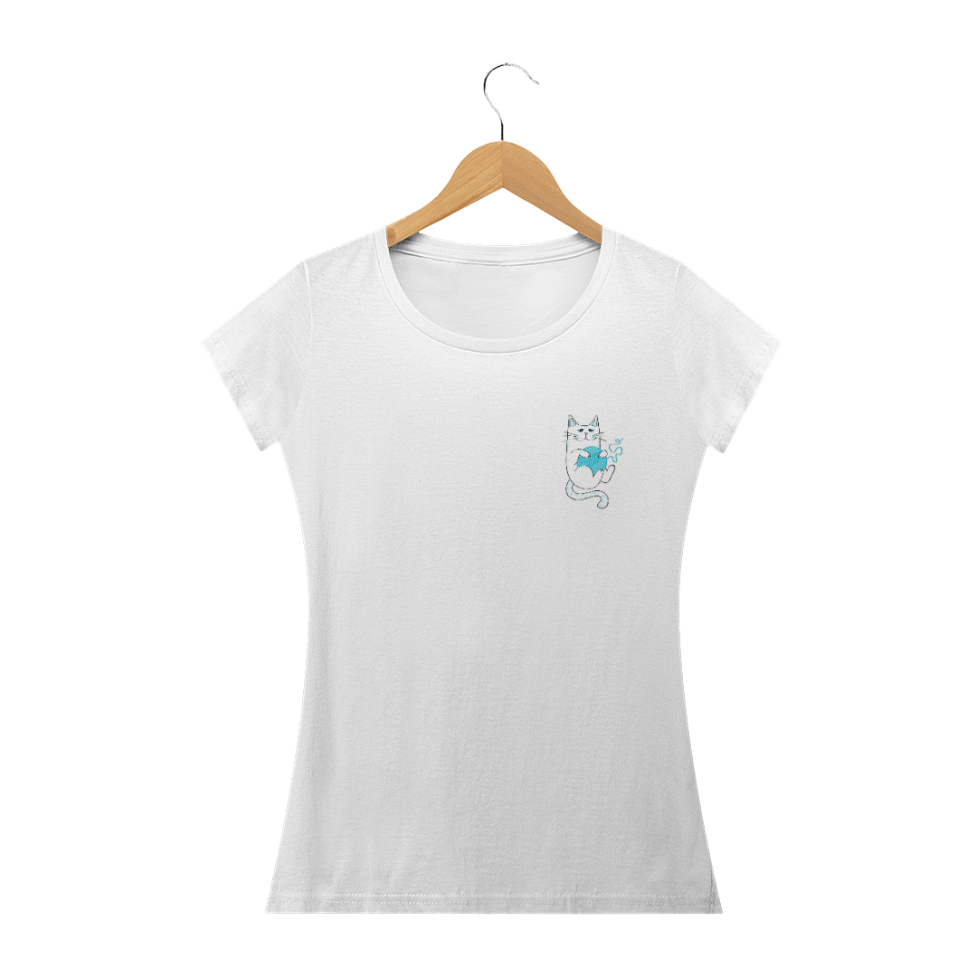 Nome do produto  Camiseta Feminina Prime | Gatinho Artesão Azul 02