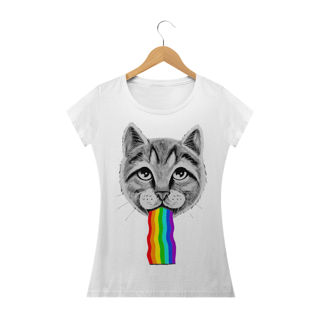 Nome do produto: Camiseta Gatinho Vomitando arco íris