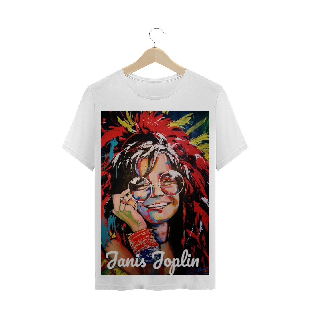 Nome do produto: Camiseta com manga Janis Joplin