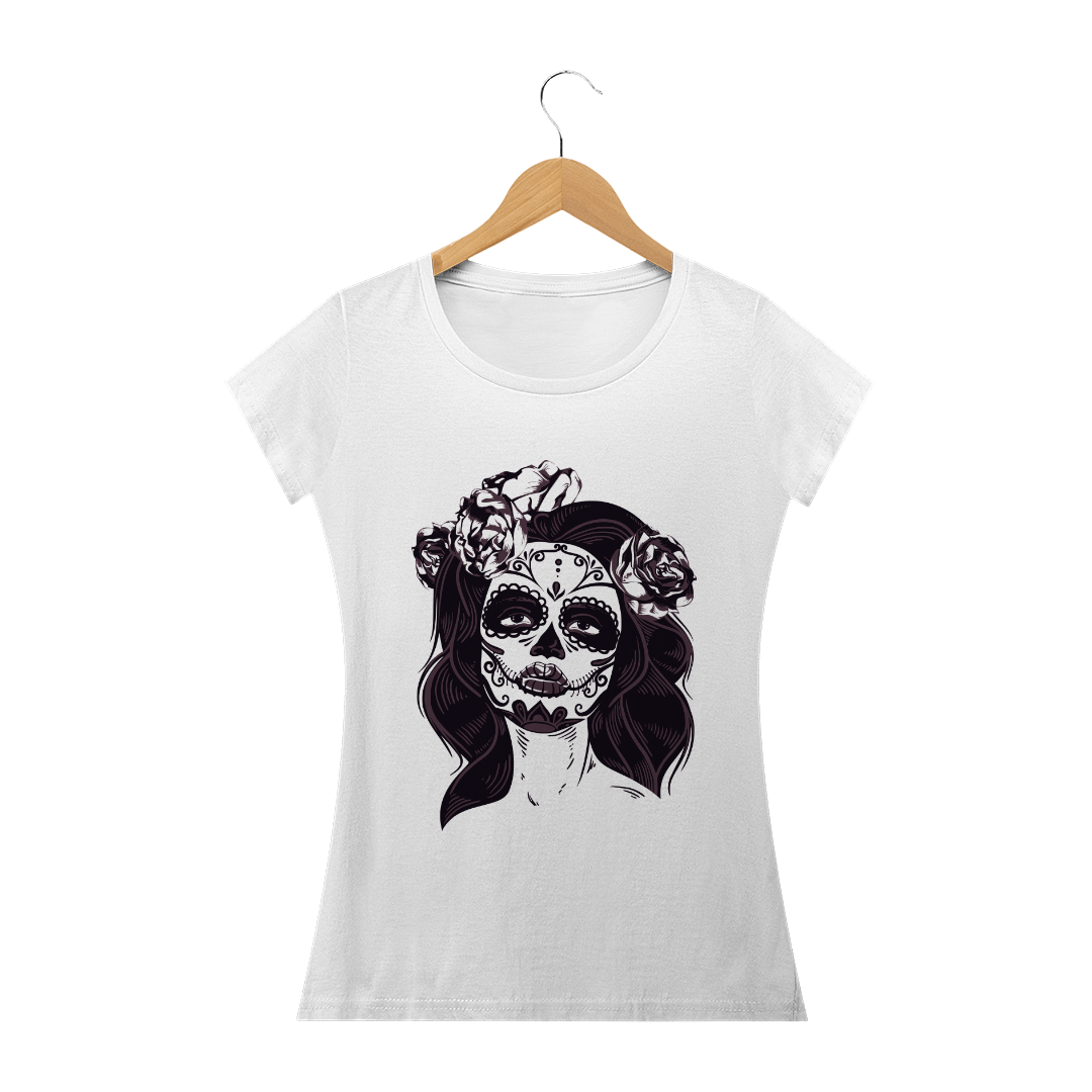 Nome do produto: Camiseta Caveira Mexicana Preto e Branco Feminina