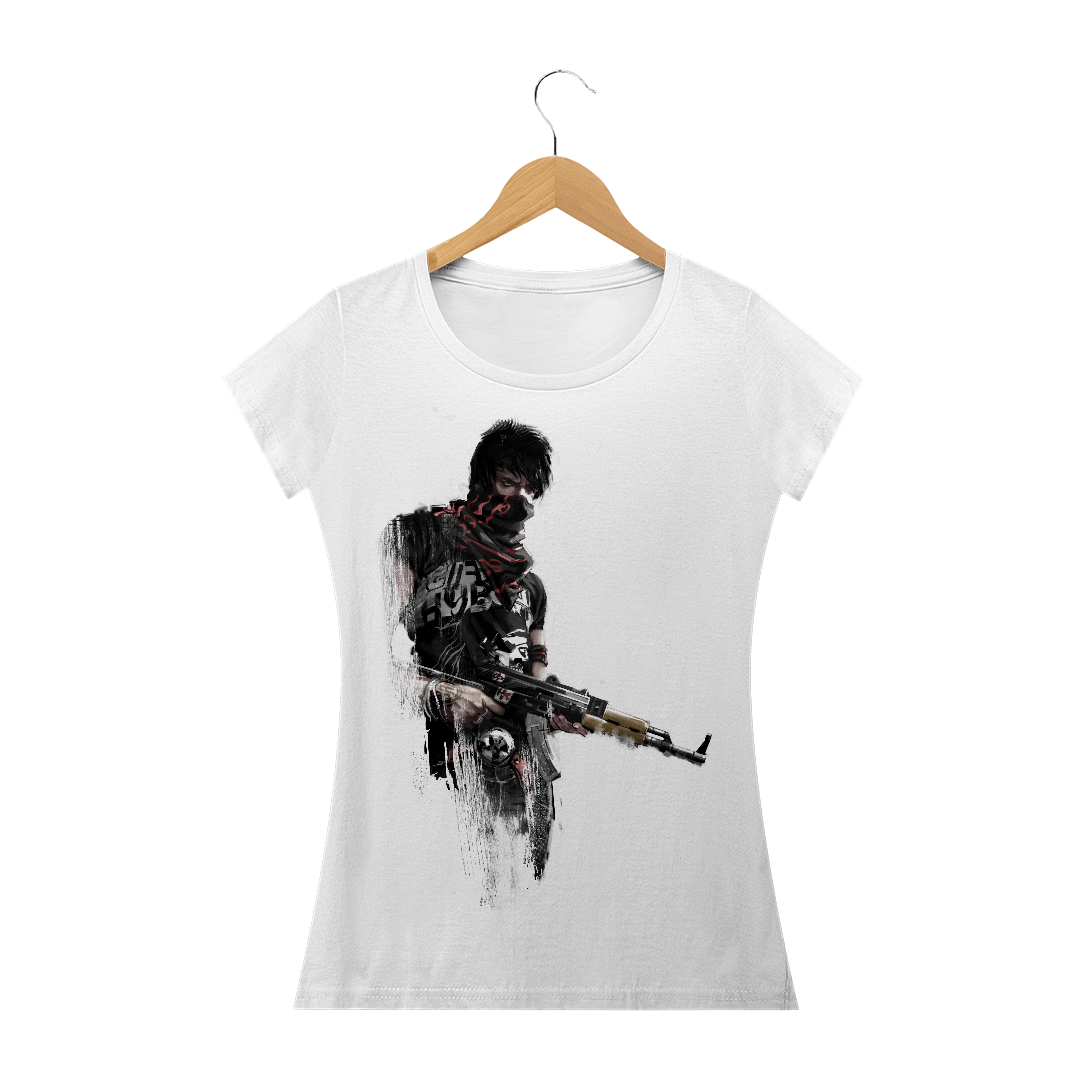Nome do produto: Camiseta Feminina Baby Long - Homem Segurando AK-47