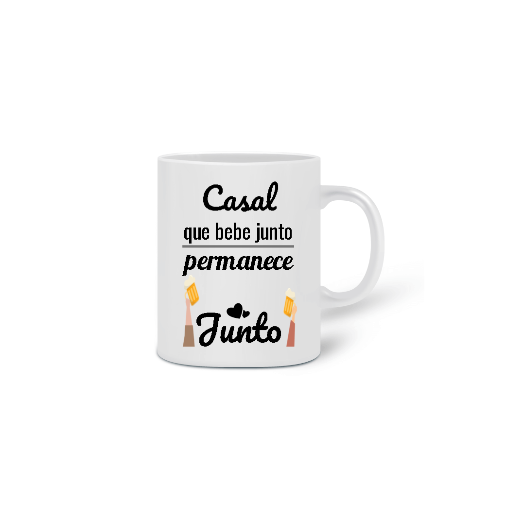 Nome do produto: Caneca Cerâmica Estampa Frase Casal que bebe junto permanece junto