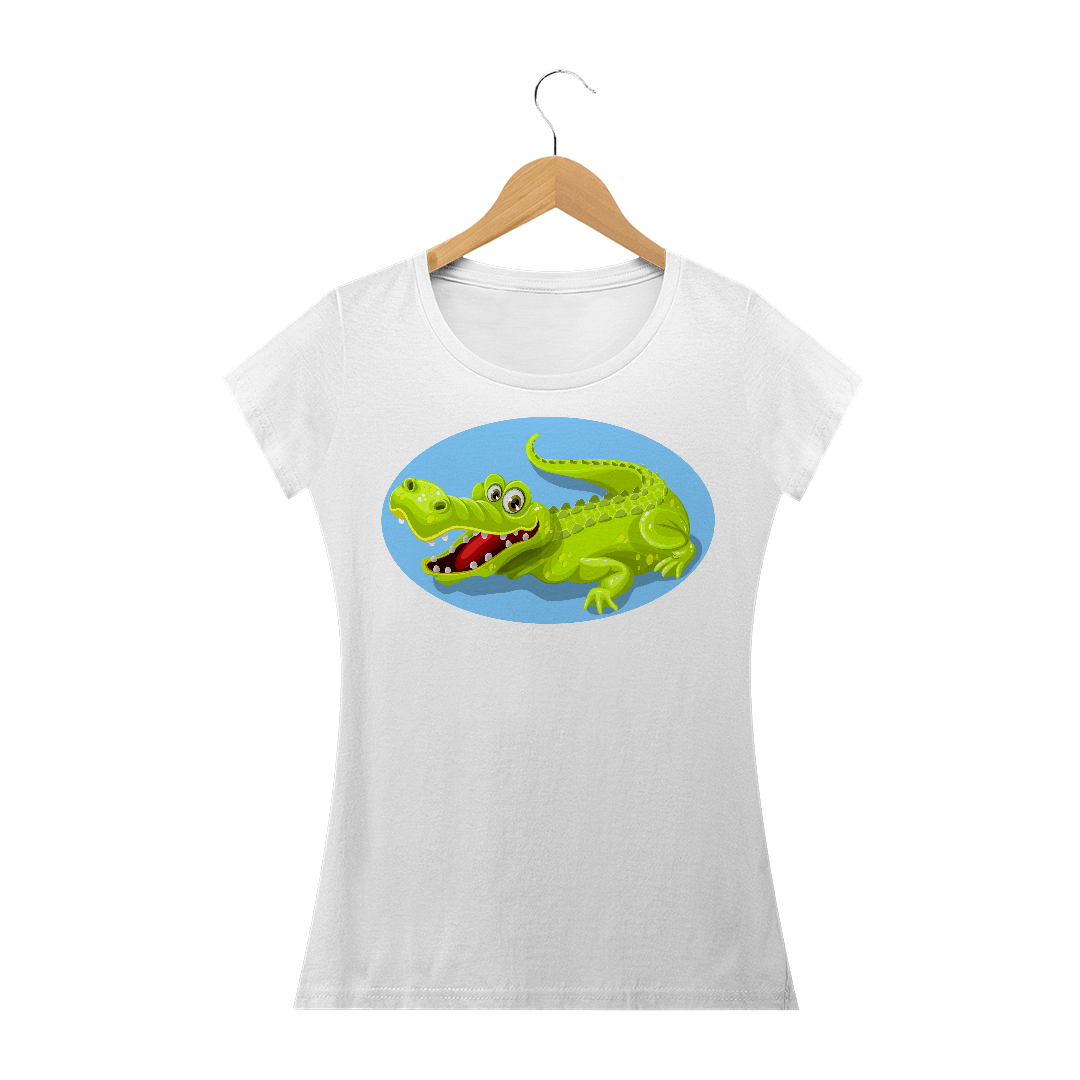Nome do produto: Camiseta Baby Long Feminina Quality Estampa Jacaré Sorrindo