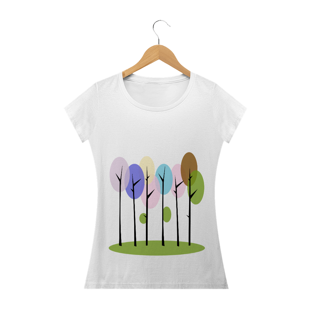 Nome do produto: Camiseta Baby Long Quality Feminina Estampa Desenho Árvores Coloridas