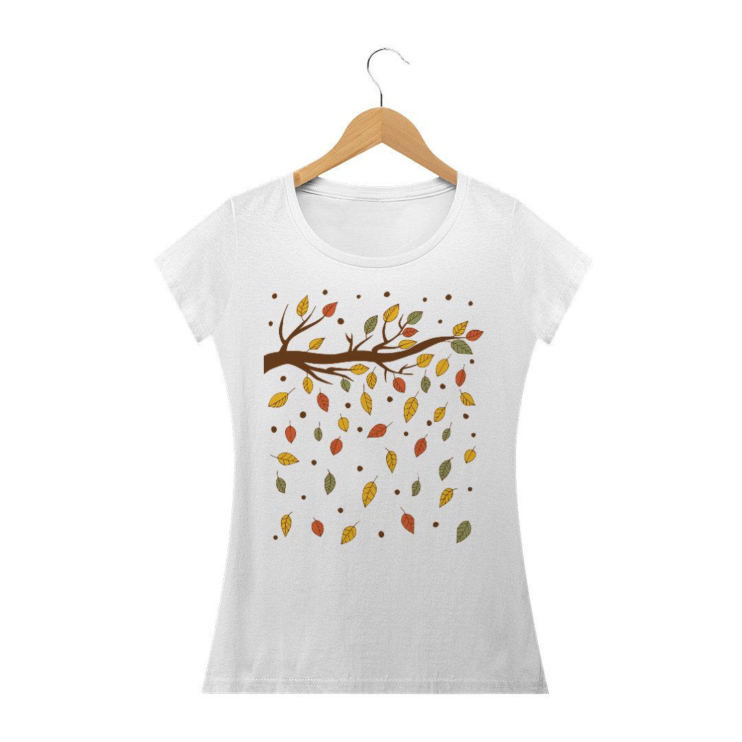Nome do produto: Camiseta Feminina Baby Long Quality Estampa Folhas Outono