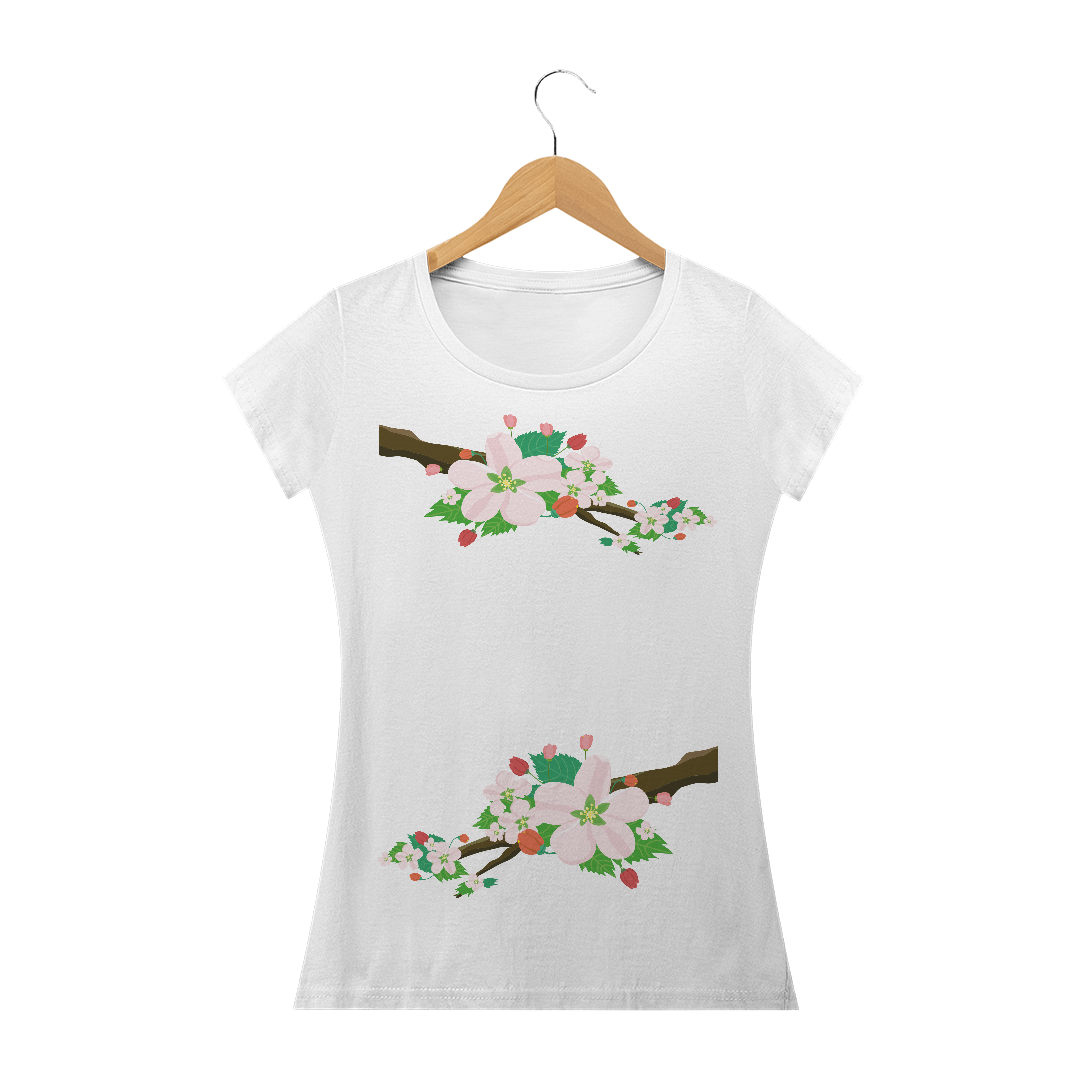 Nome do produto: Camiseta Baby Long Quality Estampa Galho com Flores