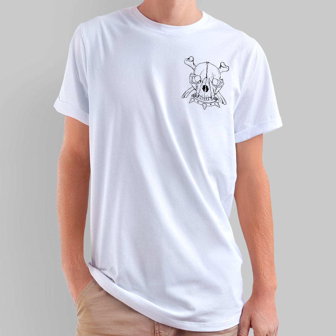 Nome do produto: Camiseta Caveira Pit Bull Linhas