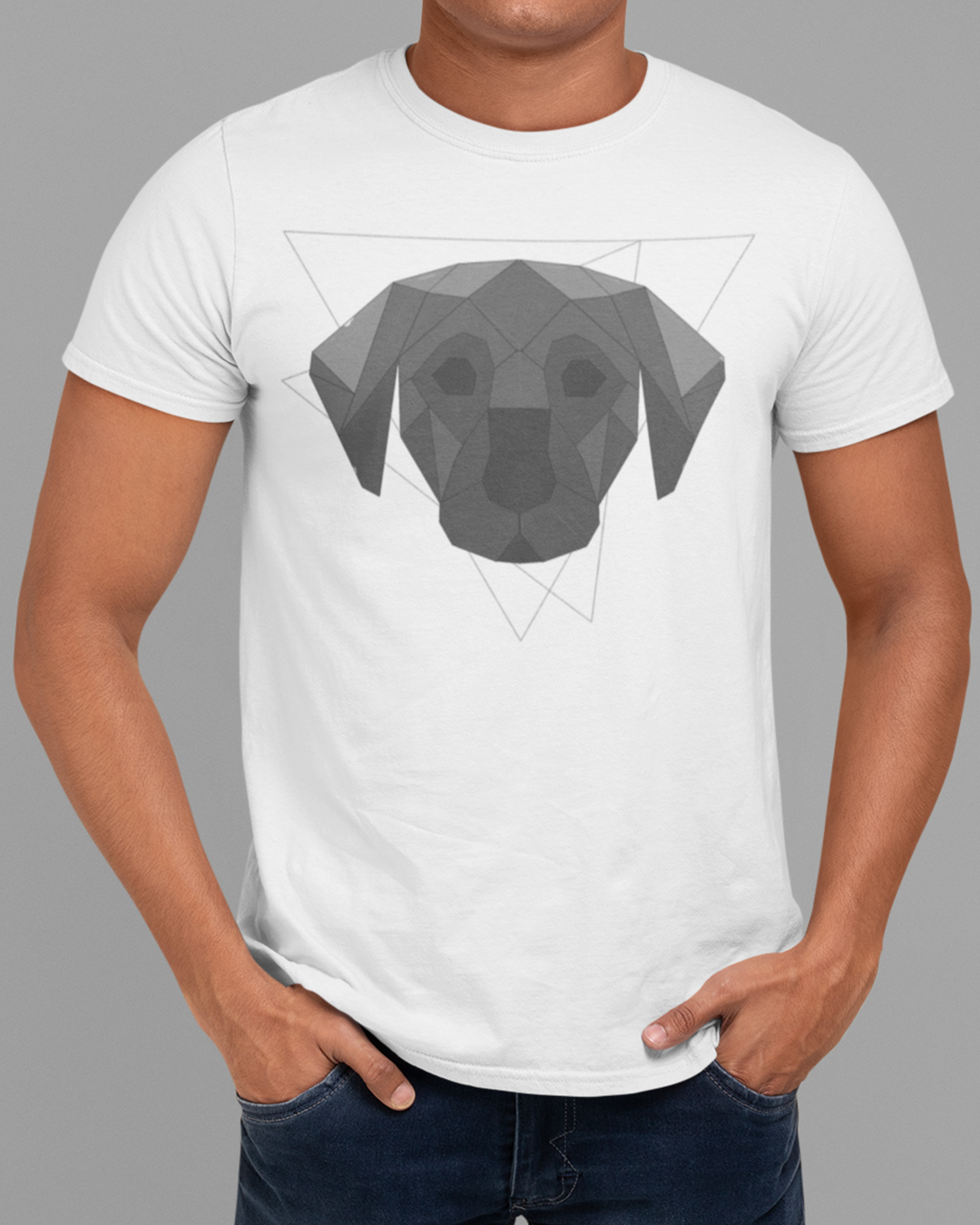 Nome do produto: Camiseta Cachorro Cinza Geométrico