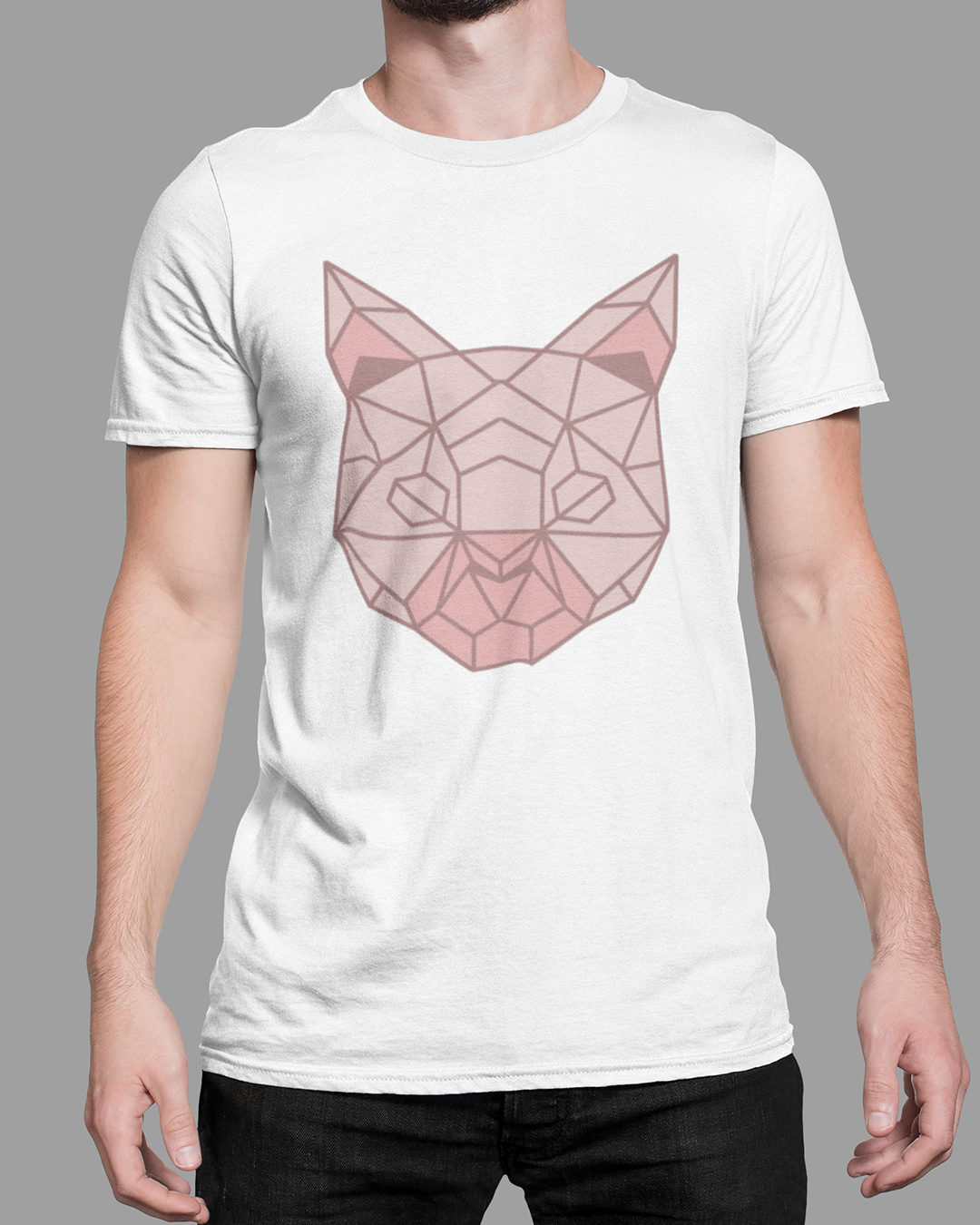 Nome do produto: Camiseta Gato Rosa Geométrico