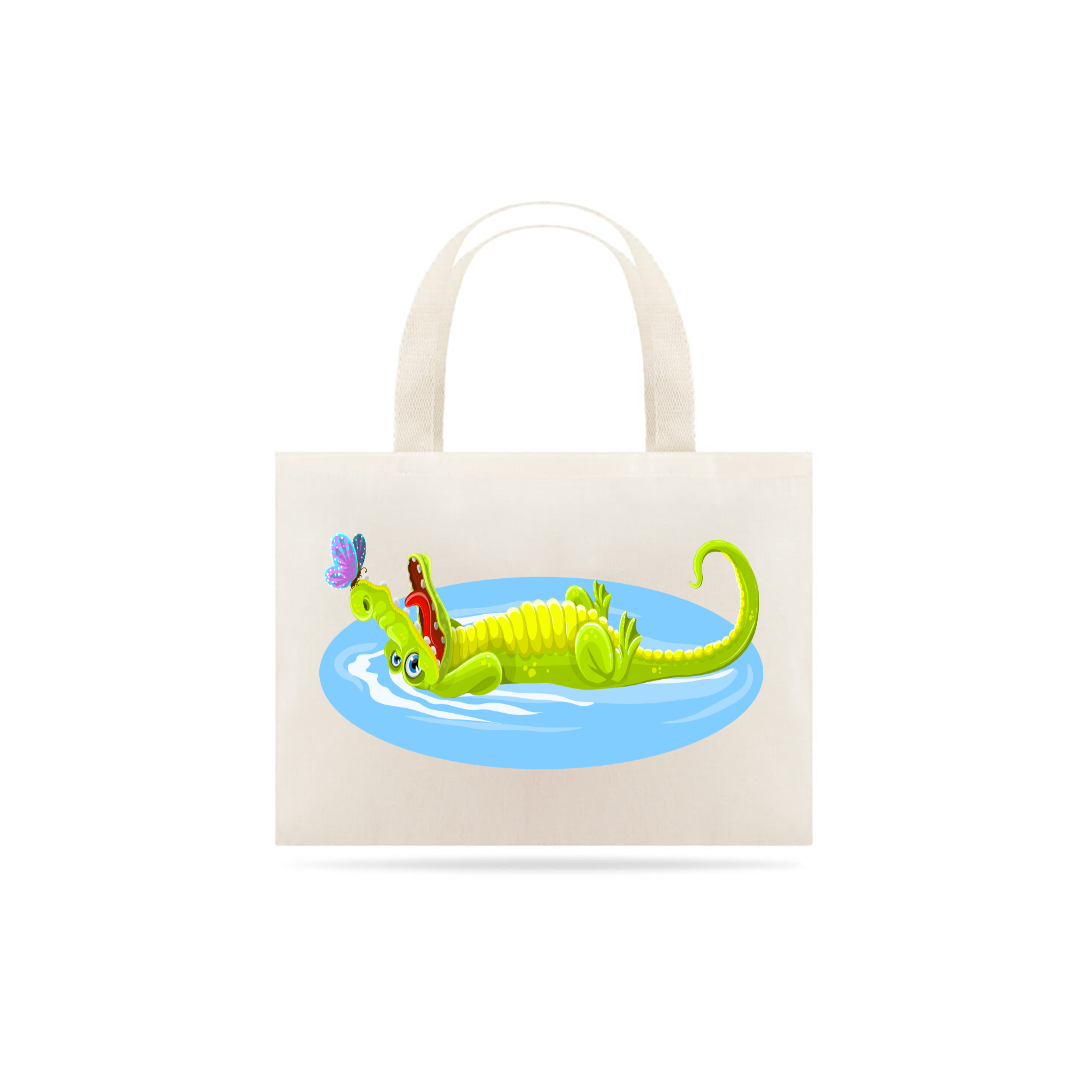 Nome do produto: Bolsa Eco Bag Grande Estampa Jacaré Relaxando na Água