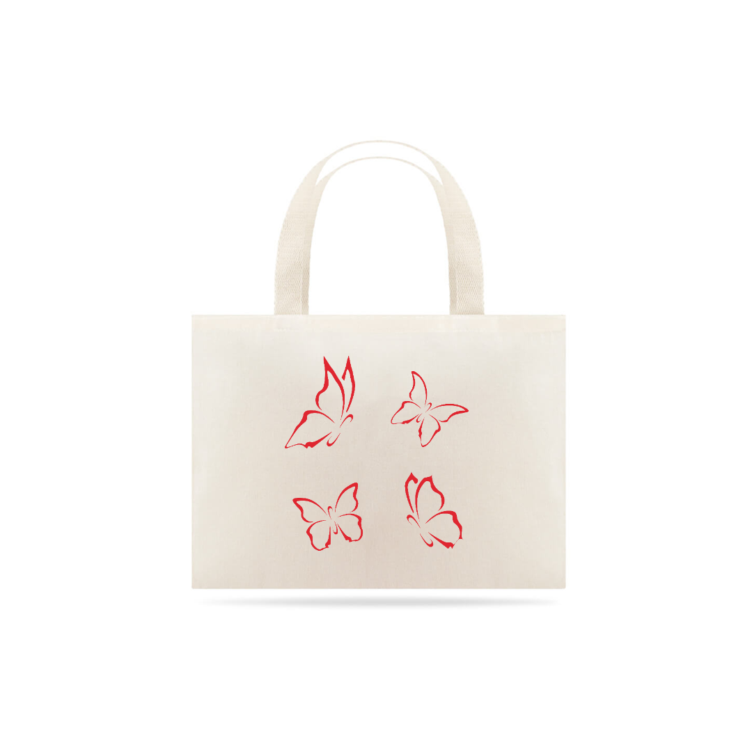 Nome do produto: Bolsa Eco Bag Grande Algodão Estampa Desenho com 4 Borboletas