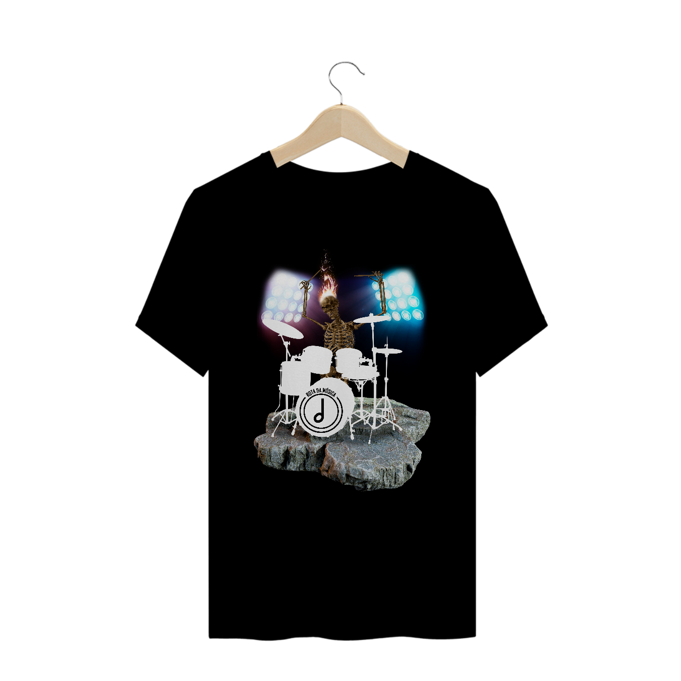 Nome do produto:  Camiseta Drummer Skull - preta, azul royal.