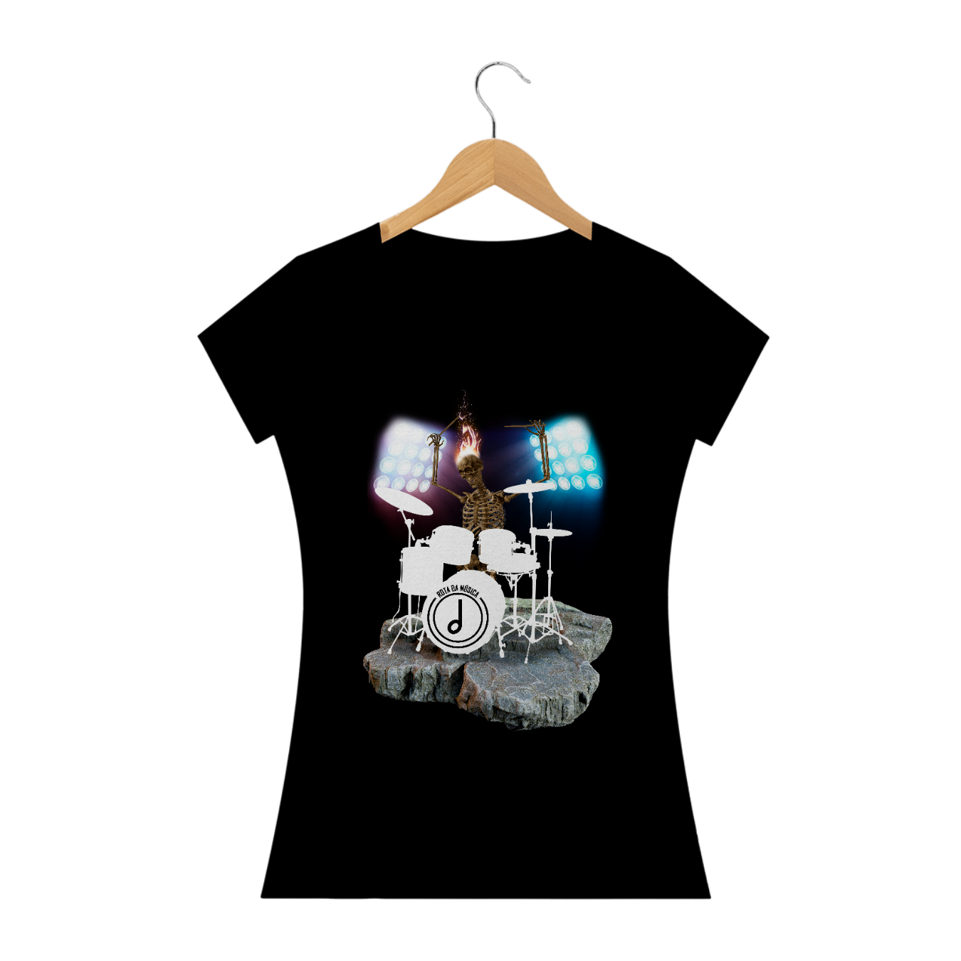 Nome do produto: Baby Look - Drummer Skull - preta, azul royal.