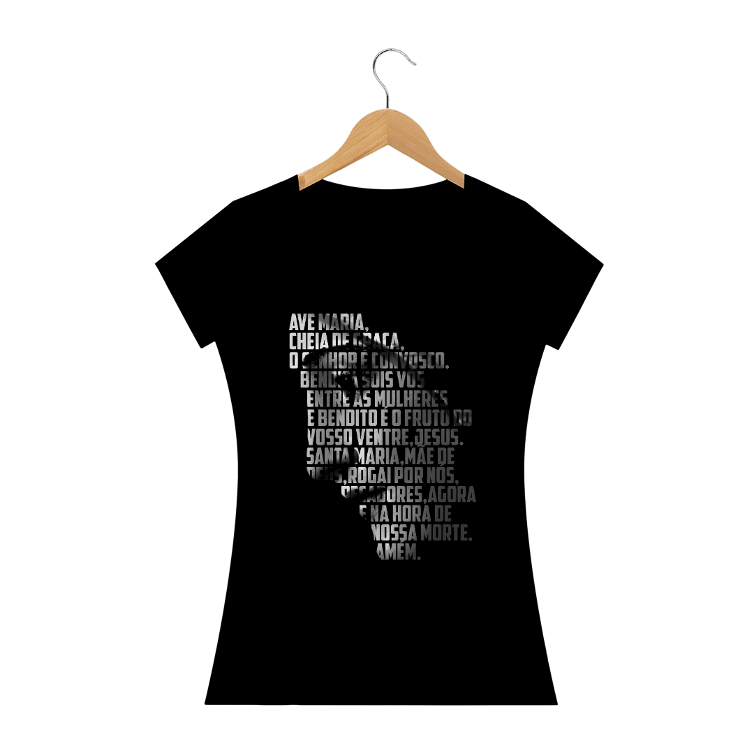 Nome do produto: Camiseta Feminina Nossa Senhora de Fátima com Ave Maria