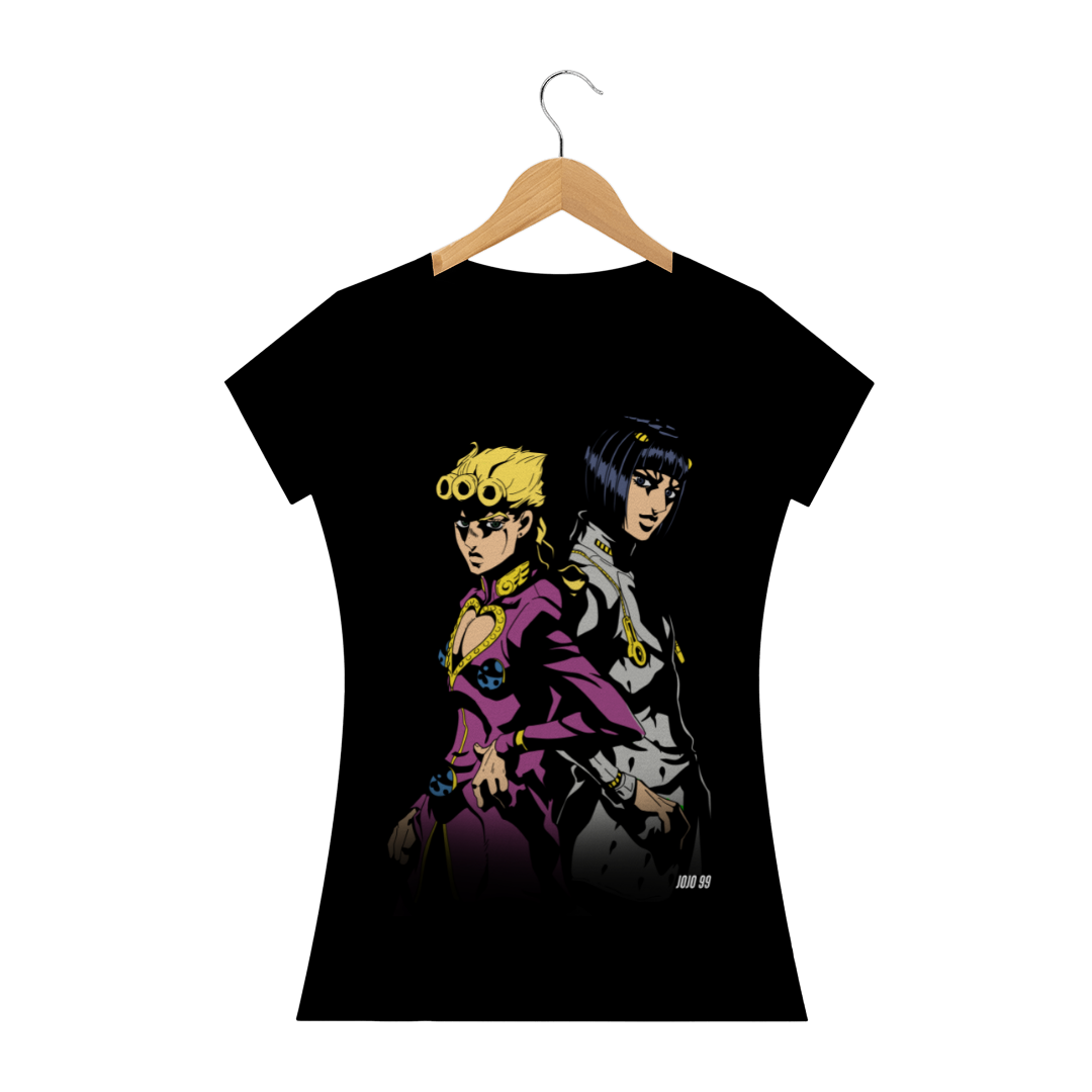 Nome do produto: Camiseta Feminina Giorno Giovanna e Bruno Bucciaratti - JoJo\'s Bizarre Adventure Part 5: Vento Áureo e Golden Wind