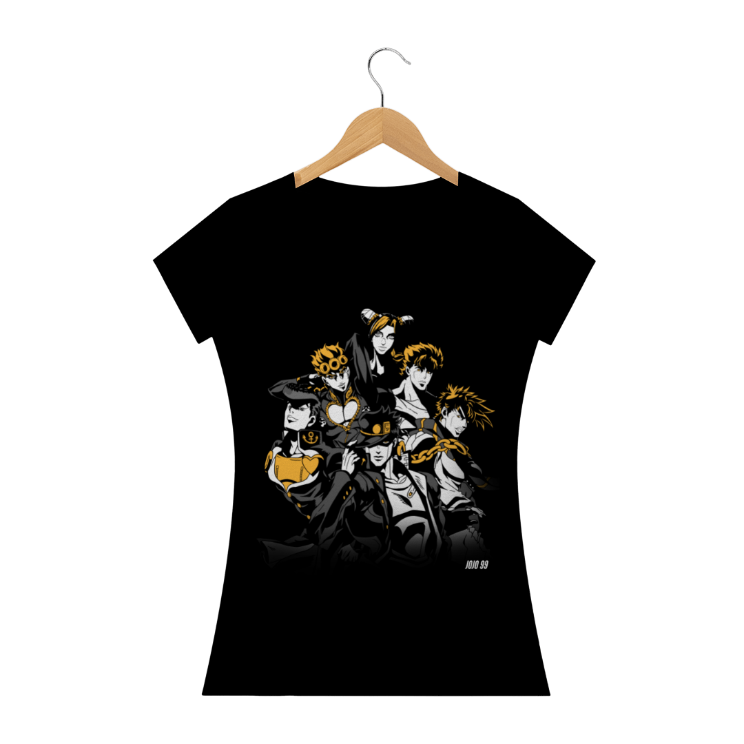 Nome do produto: Camiseta Feminina Jonathan, Joseph, Jotaro, Josuke, Giorno e Jolyne (Todos os Joestar) - JoJo\'s Bizarre Adventure
