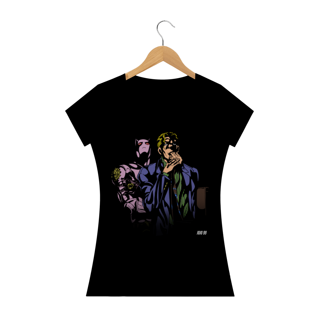 Nome do produto: Camiseta Feminina Yoshikage Kira e Killer Queen - JoJo\'s Bizarre Adventure Part 4: Diamond Is Unbreakable
