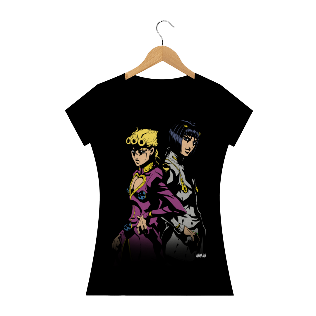 Nome do produto: Camiseta Feminina Giorno Giovanna e Bruno Bucciaratti - JoJo\'s Bizarre Adventure Part 5: Vento Áureo e Golden Wind