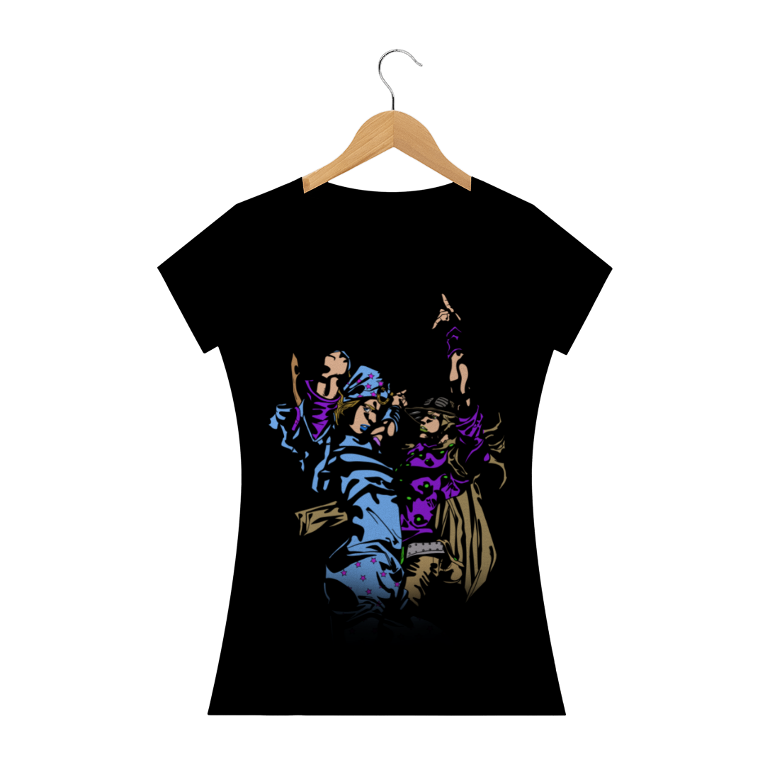 Nome do produto: Camiseta Feminina Johnny Joestar e Gyro Zeppelli - JoJo\'s Bizarre Adventure Part 7: Steel Ball Run