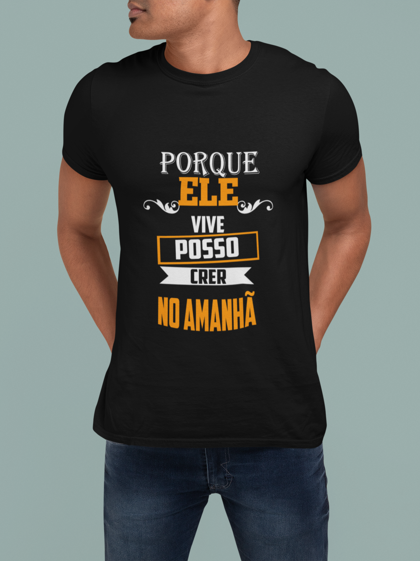 Nome do produto: Camiseta  Masculina Porque Ele Vive
